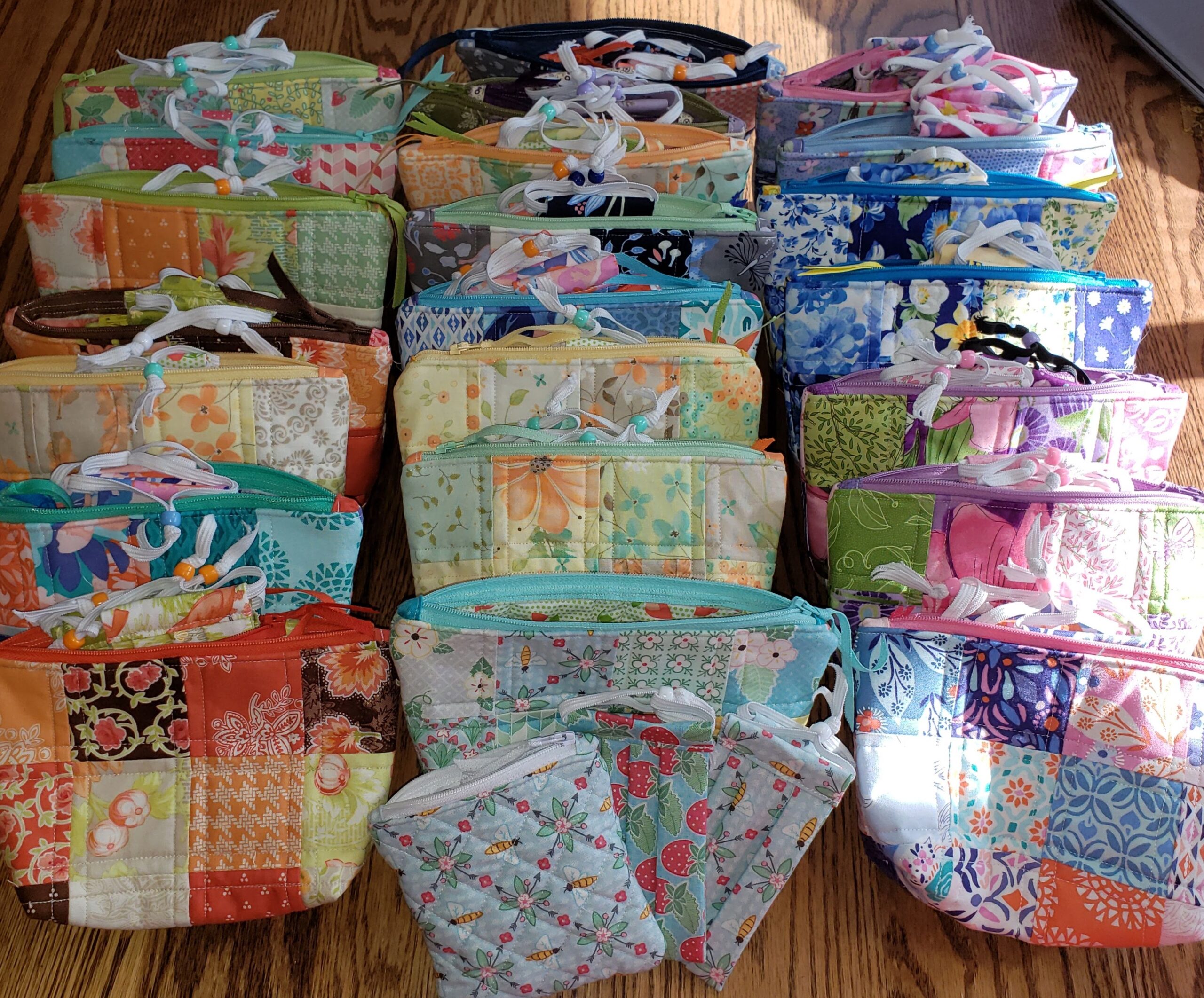 Zipper bags with smaller bags and masks.